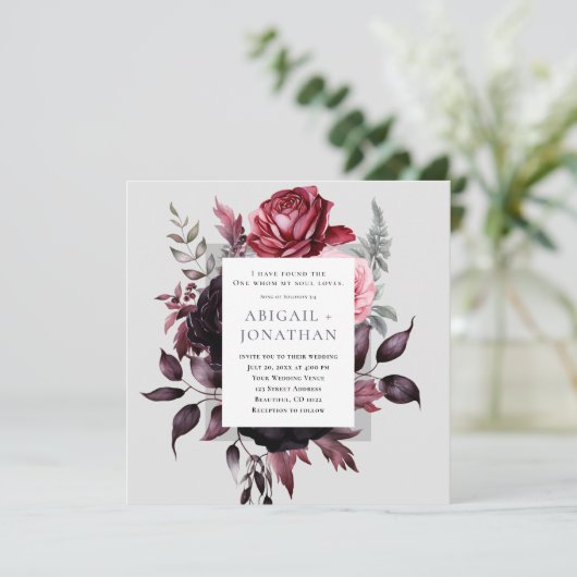 ダークピンクローズグレーフローラバイブリスクリスチャン結婚ズ 招待状 (スタンド正面)