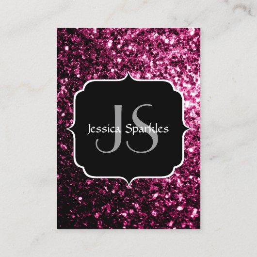 ダークピンク光沢フェイクのあるグリッタースパークルズモノグラム 名刺 (裏面)
