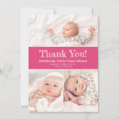 ダークピンク3枚の写真ベビーガールシャワー サンキューカード (正面)