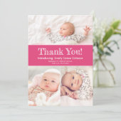ダークピンク3枚の写真ベビーガールシャワー サンキューカード (スタンド正面)