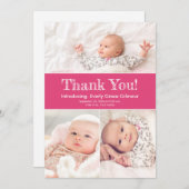 ダークピンク3枚の写真ベビーガールシャワー サンキューカード (正面/裏面)