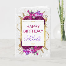 ダークピンク&パープルフラワーズ誕生日