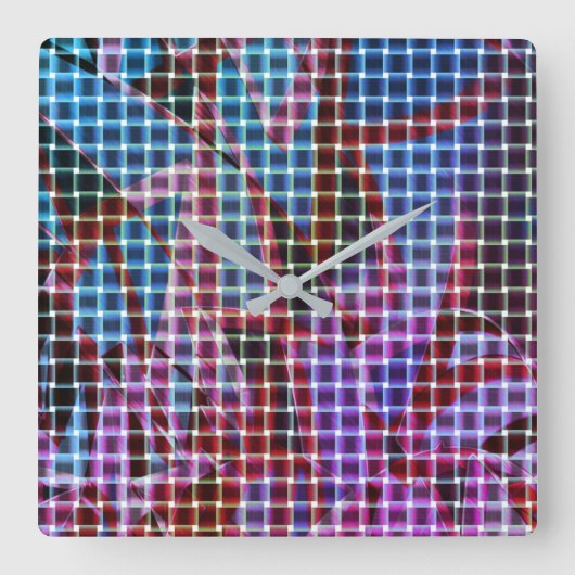 ダークピンク、薄紫、ブルーのトーンのバスケットスタイル... スクエア壁時計 (正面)