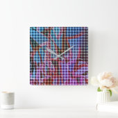 ダークピンク、薄紫、ブルーのトーンのバスケットスタイル... スクエア壁時計 (ホーム)