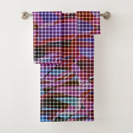 ダークピンク、薄紫、ブルーのトーンのバスケットスタイル... バスタオルセット (インサイチュ)