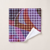 ダークピンク、薄紫、ブルーのトーンのバスケットスタイル... バスタオルセット (ウォッシュタオル)