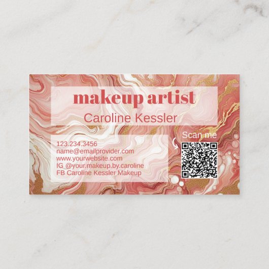ダークピーチコーラルレッドピンク金ゴールド大理石アートパターン 名刺 (裏面)