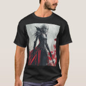 ダークファンタジーのエルフ戦士 - ゴシックウォールアート Tシャツ (正面)