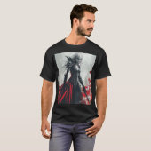 ダークファンタジーのエルフ戦士 - ゴシックウォールアート Tシャツ (正面フル)