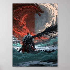 ダークファンタジーのドラゴンが城の風景を飛び越える ポスター
