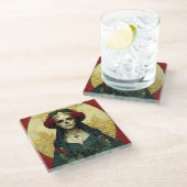 ダークファンタジーゴシックスカル女性 ガラスコースター (アングル)