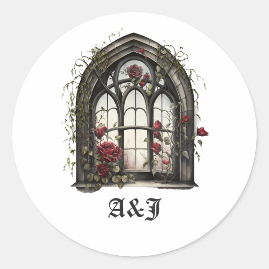 ダークファンタジー城窓ゴシックウェディング ラウンドシール (正面)