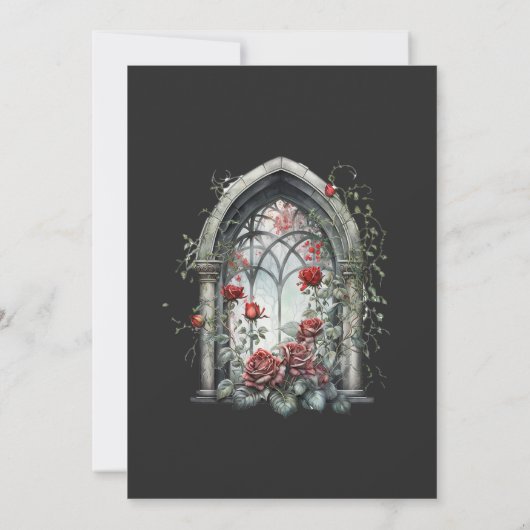 ダークファンタジー城窓ゴシックウェディングQRコード 招待状 (裏面)