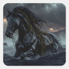 ダークファンタジー馬ステッカー - ストームスタリオン ゴシック スクエアシール