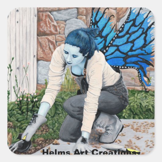 ダークフェアリー庭師ガーデニングファンタジーアートシール スクエアシール (正面)