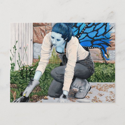 ダークフェアリー庭師ガーデニングファンタジーアートハガキ ポストカード (正面)