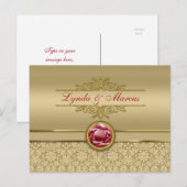 ダークフェイクルビーレッドジェムストーンメタリック金ゴールドダマスク ポストカード (正面/裏面)