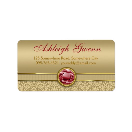 ダークフェイクルビーレッドジェムストーンメタリック金ゴールドダマスク ラベル (正面)