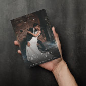 ダークフェージング写真&モノグラムエレガントブラック結婚ズ サンキューカード