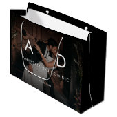 ダークフェージング写真&モノグラムエレガントブラック結婚ズ ラージペーパーバッグ (正面アングル)