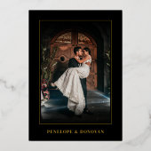 ダークフォトエディトリアルマガジンエレガントウェディング金ゴールド 箔招待状 (裏面)