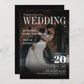 ダークフォトマガジンニュース紙エレガントウェディング 招待状 (正面/裏面)