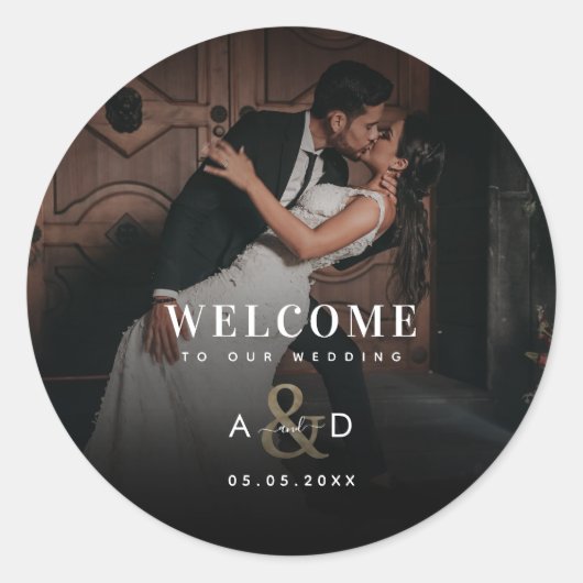 ダークフォト金ゴールドアンパサンド結婚の歓迎のお願い ラウンドシール (正面)