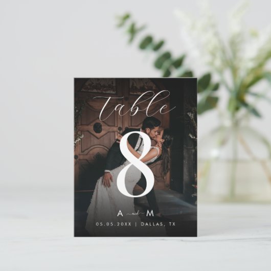ダークフォト 4.25 x 5.5 ウェディングテーブルナンバー サンキューカード (スタンド正面)