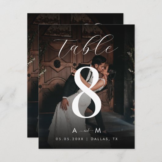ダークフォト 4.25 x 5.5 ウェディングテーブルナンバー サンキューカード (正面/裏面)