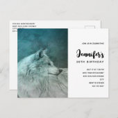ダークフォレストの美しいグレーウルフ誕生日 インビテーションポストカード (正面/裏面)