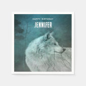 ダークフォレストの美しいグレーウルフ誕生日 スタンダードカクテルナプキン (正面)