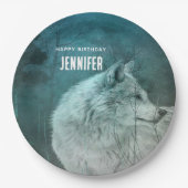 ダークフォレストの美しいグレーウルフ誕生日 ペーパープレート (正面)