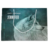 ダークフォレストの美しいグレーウルフ誕生日 ラージペーパーバッグ (正面)