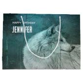 ダークフォレストの美しいグレーウルフ誕生日 ラージペーパーバッグ (裏面)