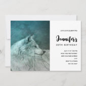 ダークフォレストの美しいグレーウルフ誕生日 招待状 (正面)