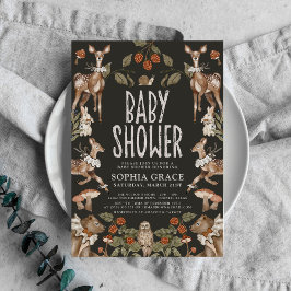 ダークフォレストエレガントウッドランドアニマルズベビーシャワー 招待状