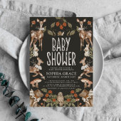 ダークフォレストエレガントウッドランドアニマルズベビーシャワー 招待状