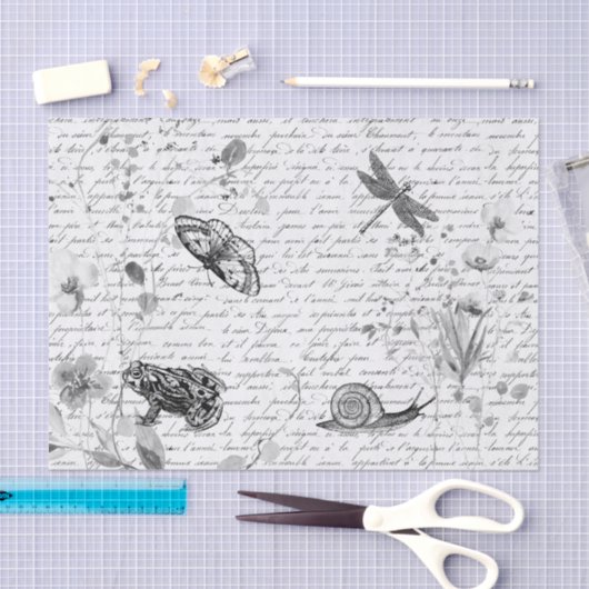 ダークフォレストカエル野生の花のデコパージュ 薄葉紙 (クラフト)