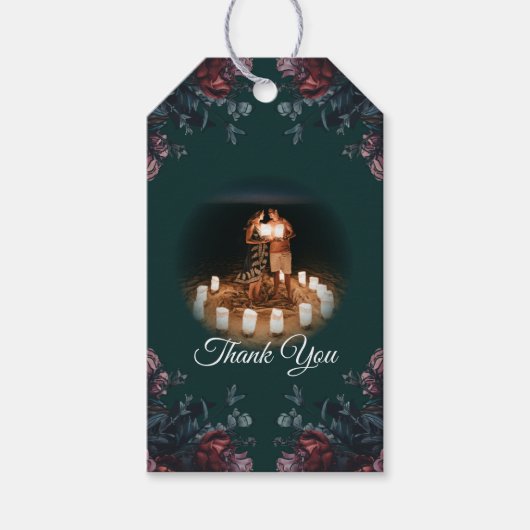 ダークフォレストグリーンエレガントなウェディングマルーンマウヴ ギフトタグ (正面)