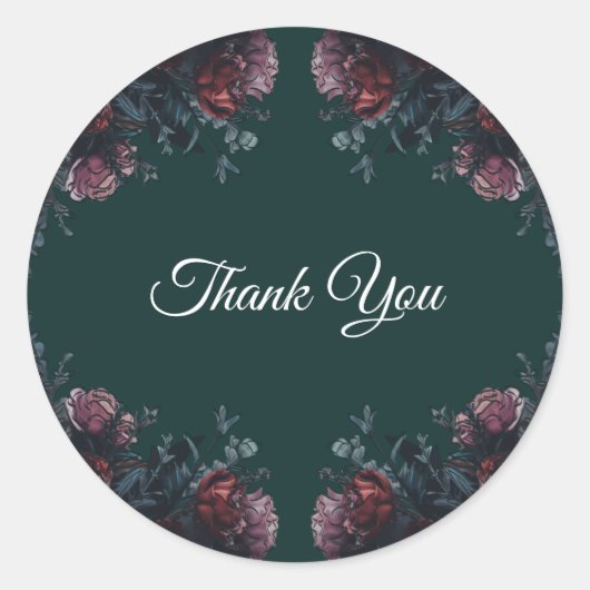 ダークフォレストグリーンエレガントなウェディングマルーンマウヴ ラウンドシール (正面)