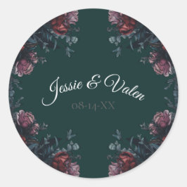 ダークフォレストグリーンエレガントなウェディングマルーンマウヴ ラウンドシール