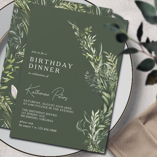 ダークフォレストグリーンモス |ボタニカル誕生日ディナー 招待状