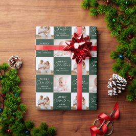 ダークフォレストグリーンモダン2枚写真クリスマス ラッピングペーパー