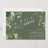 ダークフォレストグリーン熱帯テーマ任意の年齢誕生日 招待状 (正面)