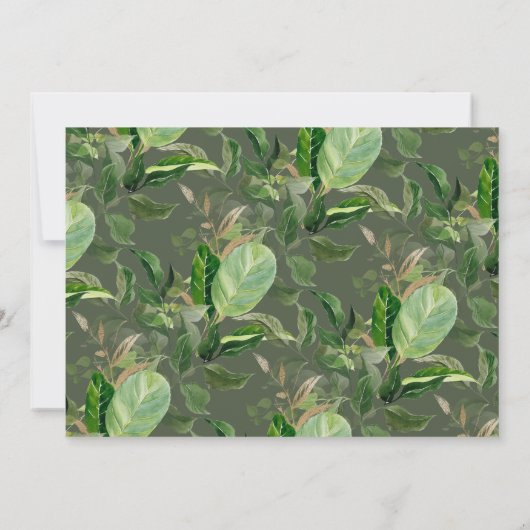 ダークフォレストグリーン熱帯テーマ任意の年齢誕生日 招待状 (裏面)