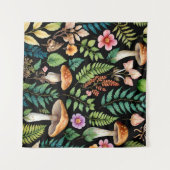 ダークフォレストマッシュルーム木版画アート タペストリー (正面(横))