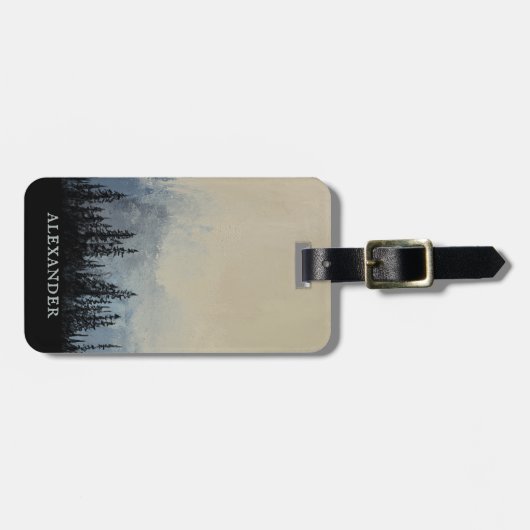 ダークフォレストモノグラム |ニュートラパーソナライズされたル ラゲッジタグ (正面横)