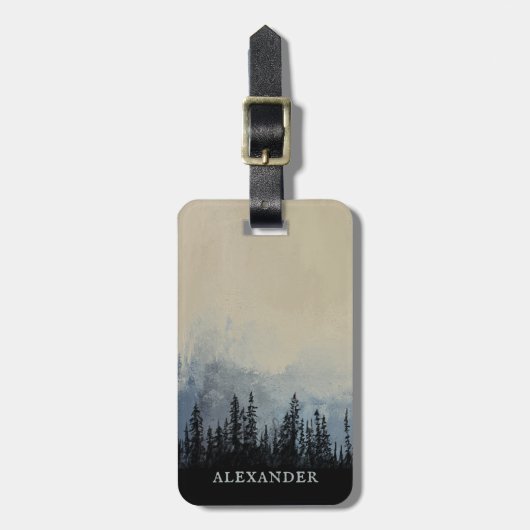 ダークフォレストモノグラム |ニュートラパーソナライズされたル ラゲッジタグ (正面縦)