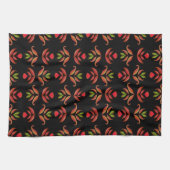 ダークフォークアートフローラプリントコージー素朴ブラック秋 キッチンタオル (横)