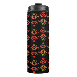 ダークフォークアートフローラプリントコージー素朴ブラック秋 タンブラー